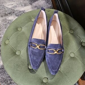 Veronica Beard Elegant Blue Loafers with Gold Accent NWOT